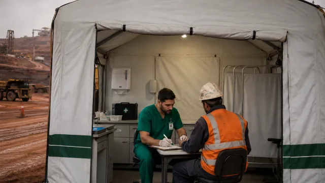 Fileira de ambulâncias da frota Life Remocenter estacionadas em pátio coberto, prontas para atendimento